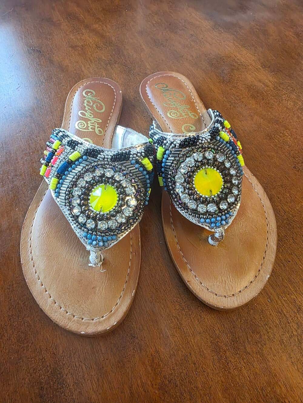 Naughty Monkey Beaded Thong Sandals Multicolored Flat Shoes
